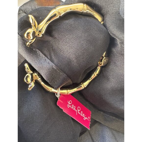 Lilly Pulitzer Flower Cuff Bracelet Gold-tone Rhinestone Hinged Bracelet NWT - Picture 11 of 16
